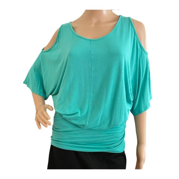 Teal Cold Shoulder Batwing Sleeve Top Womens Sz M by Red Lolly w/Banded Bottom - Picture 1 of 9